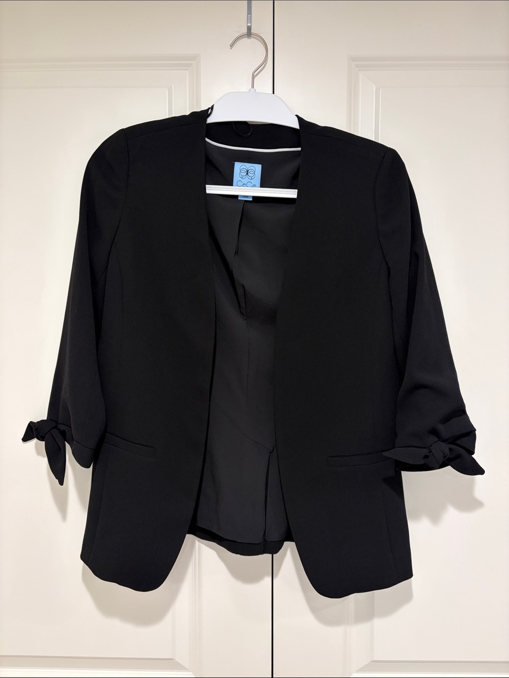 CeCe Black Open-Front Tie-Sleeve Blazer